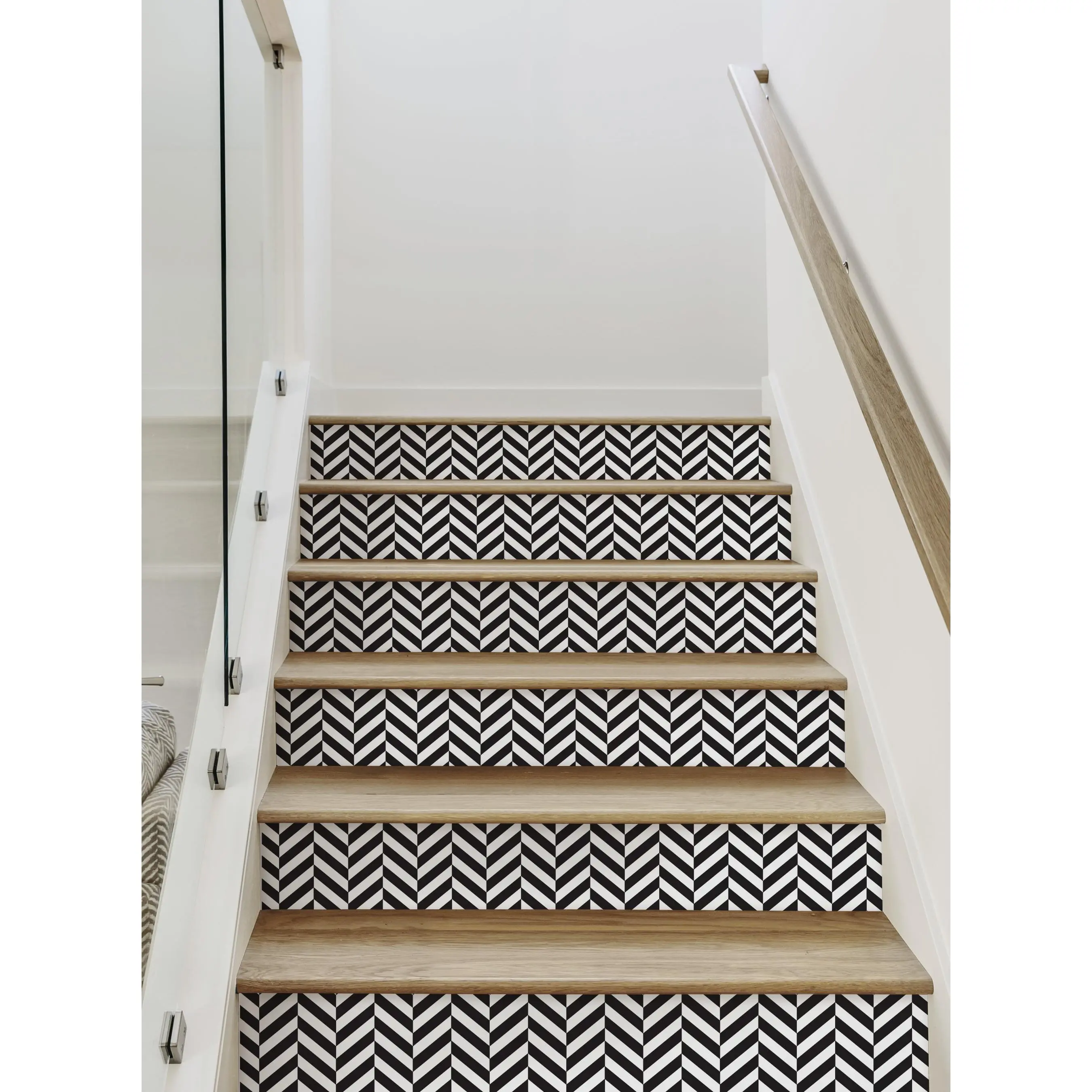 Classic Herringbone Solid Vinyl Sticker Stair Riser Strips, Peel-and-Stick Decorative Decal for Wall Use