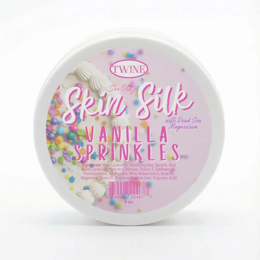 Silk Peptides + Magnesium Moisturizing Body Butter - Deep Hydration Whipped Moisturizer with Shea Butter and Coconut Oil - Vanilla Sprinkles Skin Silk- 4 oz