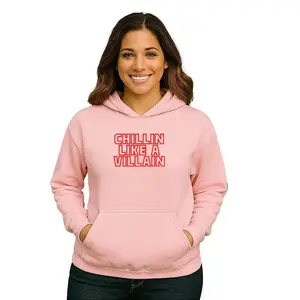 Embroidered Chillin Like A Villain Hoodie or Crewneck Unisex Classic Fit Long Sleeve Adult Sweatshirt for Casual Wear with Bold Design and Premium Embroidery