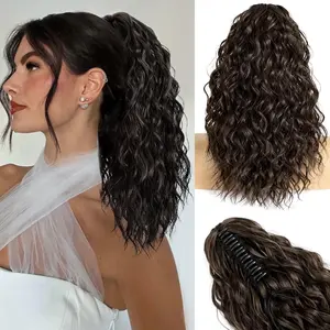 Claw Clip Ponytail Extension for women - 18" Long Curly Drawstring Ponytail Hair Extensions for Women, Strong Hold Fluffy Natural Looking Synthetic Hair Pieces for Women Daily Use(Black Brown) hair extension synthetic  Colorful Heat-Resistant Tinsel Kit
