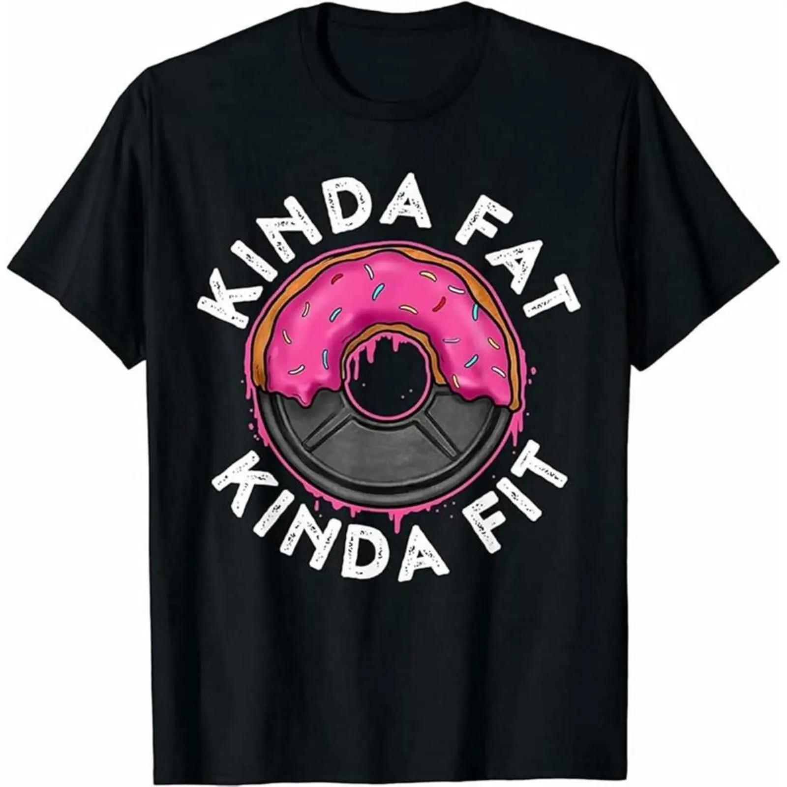 Men's Workout T-Shirt - Kinda Fat Kinda Fit Black Printed Short Sleeve Tee"