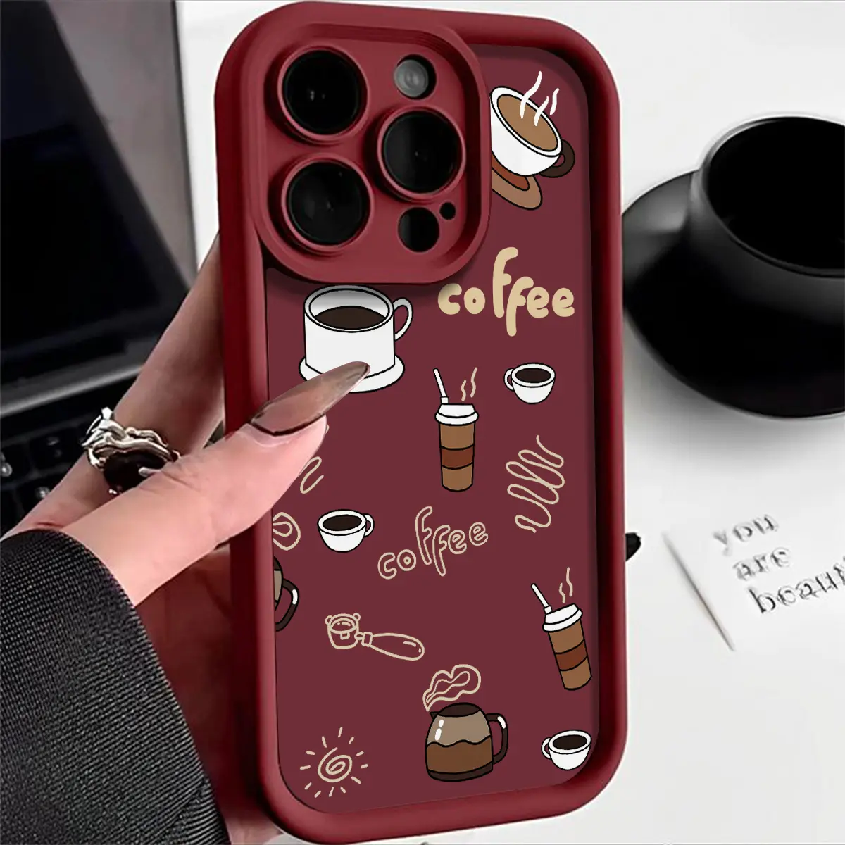 TPU Silicone Coffee Cup Design Smartphone Case - Straight Edge, Drop-Resistant Casing for iPhone 17 Pro Max,16,16e,15,14 Plus,13,12 Mini,11,Air,X,XS - Shockproof Handheld Cellphone Devices Accessory, 2D Printing, Valentine's Day Gift