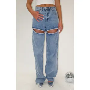 Gem Diamante Trim Wide Leg Denim Jeans