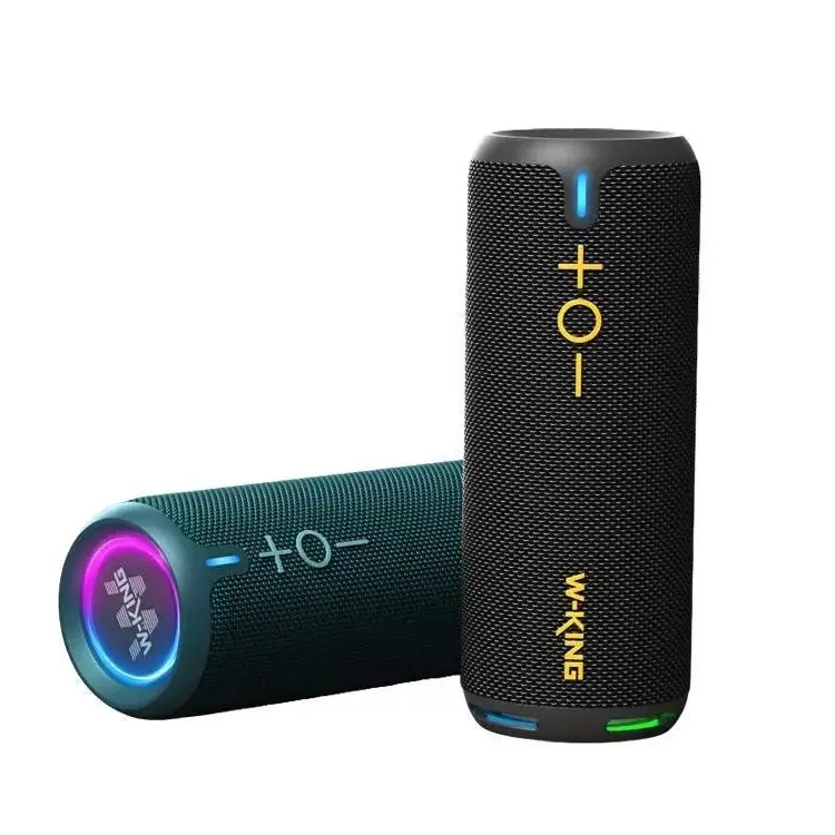 W-KING 40W Wireless Bluetooth Speaker with Lanyard, IP67 Water Proof, EQ APP Control, Deep Bass, 360° Sound, Dual Voice Coil, Lights, V5.3, TF, AUX, Smartphone Compatibility, Custom Settings, Portable for Outdoor Use