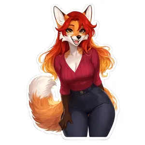 Cute Fox Girl Sticker, Red Hair Anthro Character Decal for Laptop Water Bottle Phone Case Journal Locker Decor