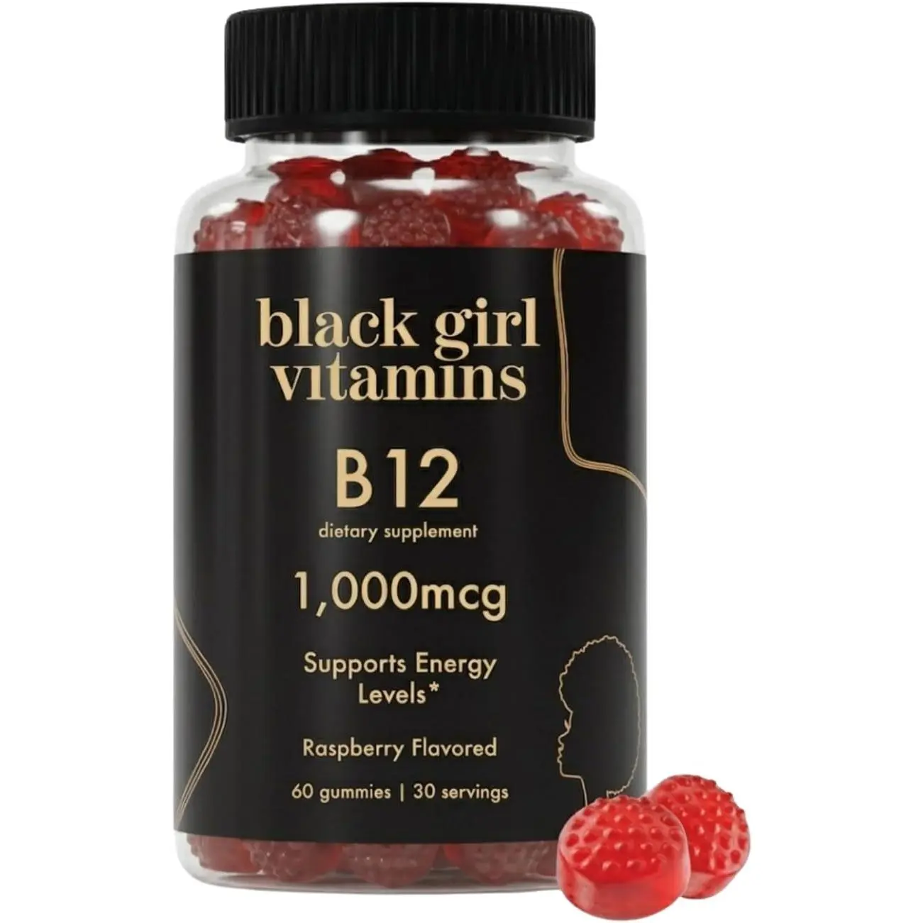 Black Girl Vitamins - Vitamin B12 Gummies, for Energy, Metabolism & Nervous System Support, 1000 mcg Cyancobalamin B12 per Serving, Halal & Gluten-Free - 60ct