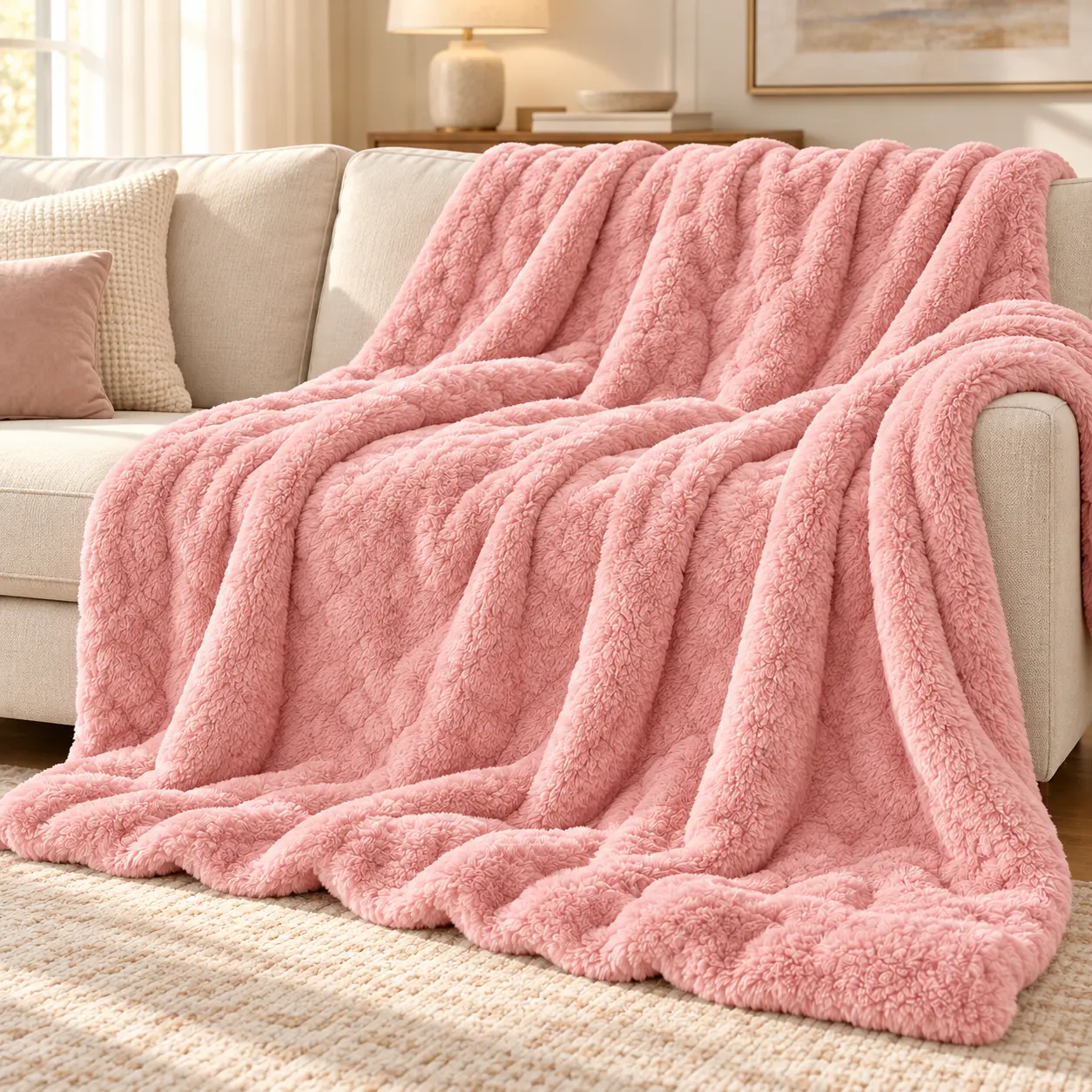 Fluffy Bubble Blanket for Sofa and Bed, Soft Faux Rabbit Fur Plush Throw with 3D Texture, Thick Cozy Fuzzy Blanket for Reading and Movie Nights, Christmas Birthday Gift for Her
