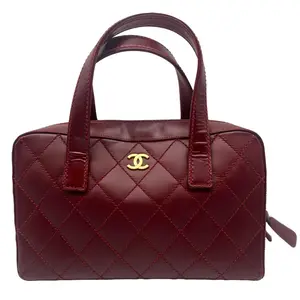 Pre-owned CHANEL Leather Top Handle Bordeaux Stitch Coco Mark Bag