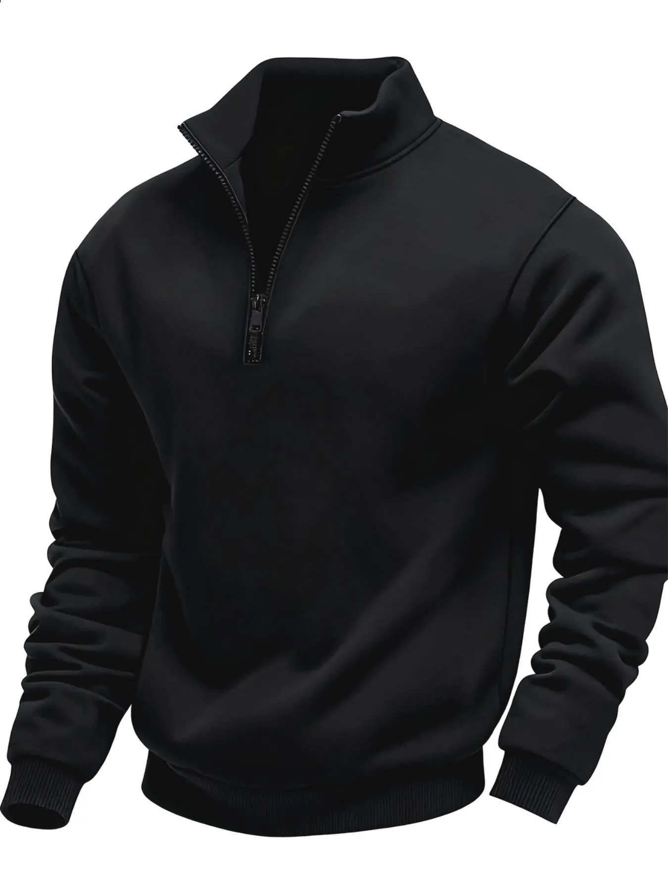Men's Classic Versatile Solid Color Fitted Plain Half-Zip Long Sleeve Casual Warm Sweatshirt, Tops, Essential Fleece Lined Pullover for Fall & Winter Casual Wear
