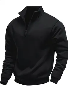 Men's Classic Versatile Solid Color Fitted Plain Half-Zip Sweatshirt, Essential Fleece Lined Pullover for Fall & Winter Casual Wear