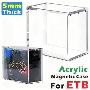 ETB Acrylic Clear Magnetic Display Case, 5mm Thick UV-Resistant Display Box, Magnetic Closure Made Easy Top Loading Ultra Boxes for Display Compatible with PKMN Booster Boxes, 1 Count Dustproof and Waterproof Display Box Card Protector(1-pack)