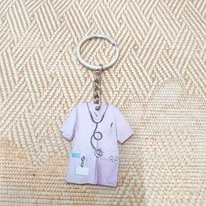 1pc Design Acrylic Nurse Uniform Keychain with Stethoscope - Healthcare Worker Uniform Pendant for Backpacks and Cars - Women'S Novelty Oval Keychain with Loop Clasp - Great for Nurses Day Decorations!