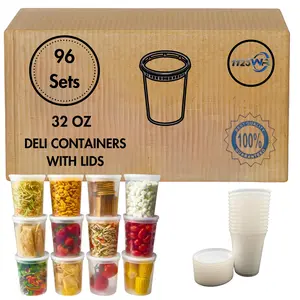 Clear Plastic Deli  Food Storage Containers – 32 Oz, 96-Pack (96 Lids & 96 Containers) Kitchen Reusable Transparent Utensils Stackable Airtight
