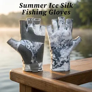 Half Finger Fishing Cycling Gloves Ice Silk Breathable Anti-Slip Palm Pad Lightweight For Spring Summer Autumn Outdoor Sports Hiking Driving Camping