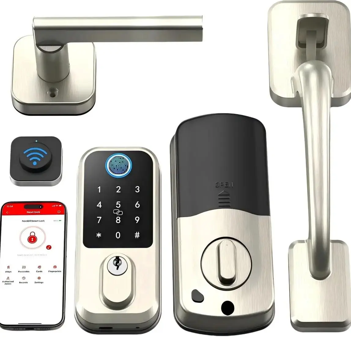 Smart Deadbolt Lock: Front Door Lock Set Keyless Entry with Handle, Smart Locks for Front Door, Alexa Compatible, Fingerprint Keypad Deadbolt, Touchscreen,App Remote Control