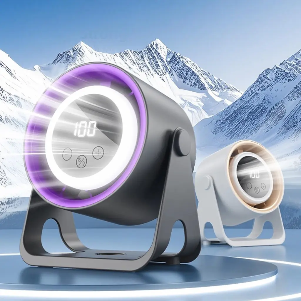 Summer gift, portable fan, mini turbo fan ,desktop lighting fans, 4 wind speeds, powered by 1800mAh battery, up to 8 hours, 3 placement options, suita