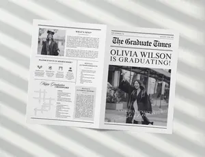 Editable Graduation Newspaper Template – Personalized Graduation Party Favor, Custom Senior Year Memory Newspaper Canva Template