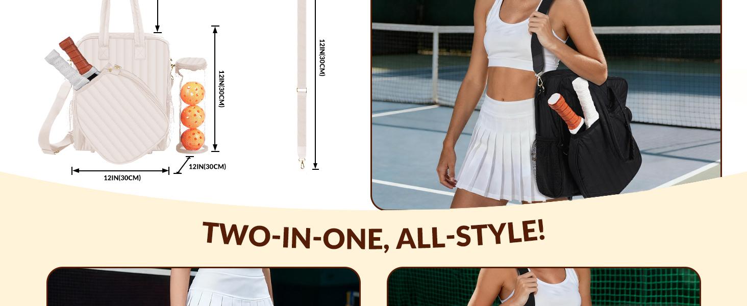 Pickleball Tennis Bag for Men Women with Paddle Cover Pocket, External Ball Bag, Adjustable Shoulder Strap and Fence Hook, Durable Lightweight Sports Tote Bag for Training & Outdoor Play