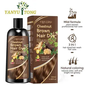 Natural hair dye shampoo, chestnut brown natural covering hair, herbal ingredients say goodbye to tedious hair dyeing! 3-in-1 chestnut brown hair dye | Coloring after washing hair Ginseng essence synchronously protects white hair to create natural hair co