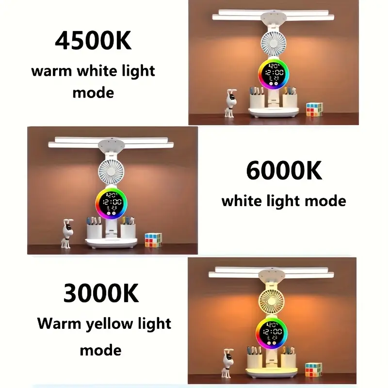 Smart touch LED desk lamp with USB, dimmable and color-changing reading lamp, eye protection design, suitable for home office and dormitory study - no batteries required, multi-function desk lamp,, integrated fan lamp, home desk lamp suitable for electron