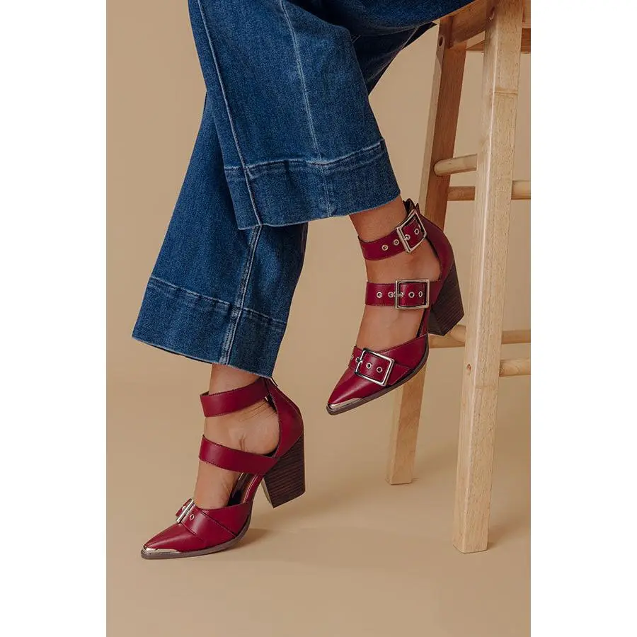 The Charlotte Faux Leather Heel in Merlot