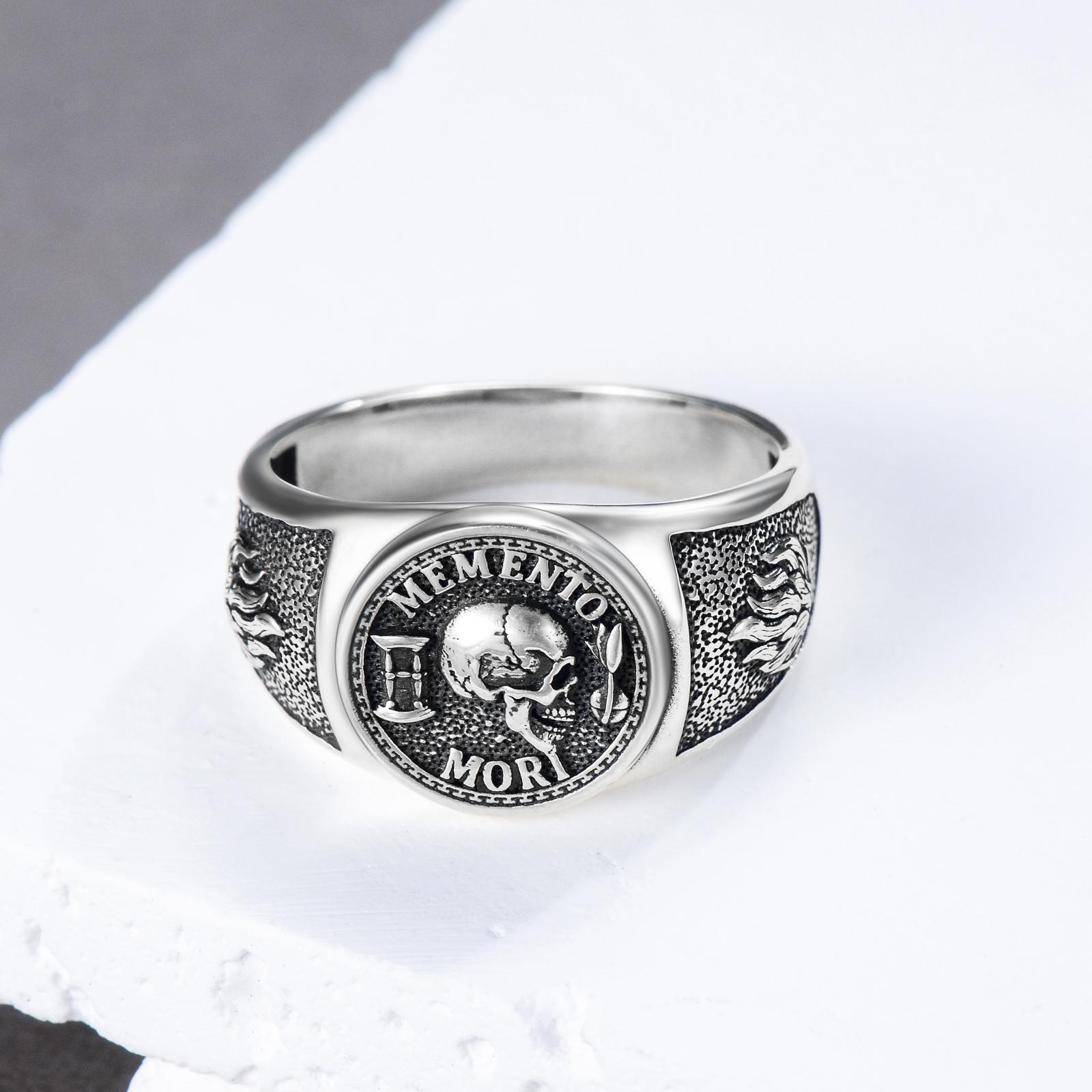 MEIDERBO Jewelry Memento Mori Signet Rings 925 Sterling Silver Gothic Skull Ring Stoic Momento Mori Jewelry Gifts for Men Women