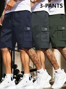 Men’s cargo shorts with multiple pockets — loose fit, non-stretch, solid color work shorts; casual, loose-fit shorts suitable for casual wear; summer casual shorts