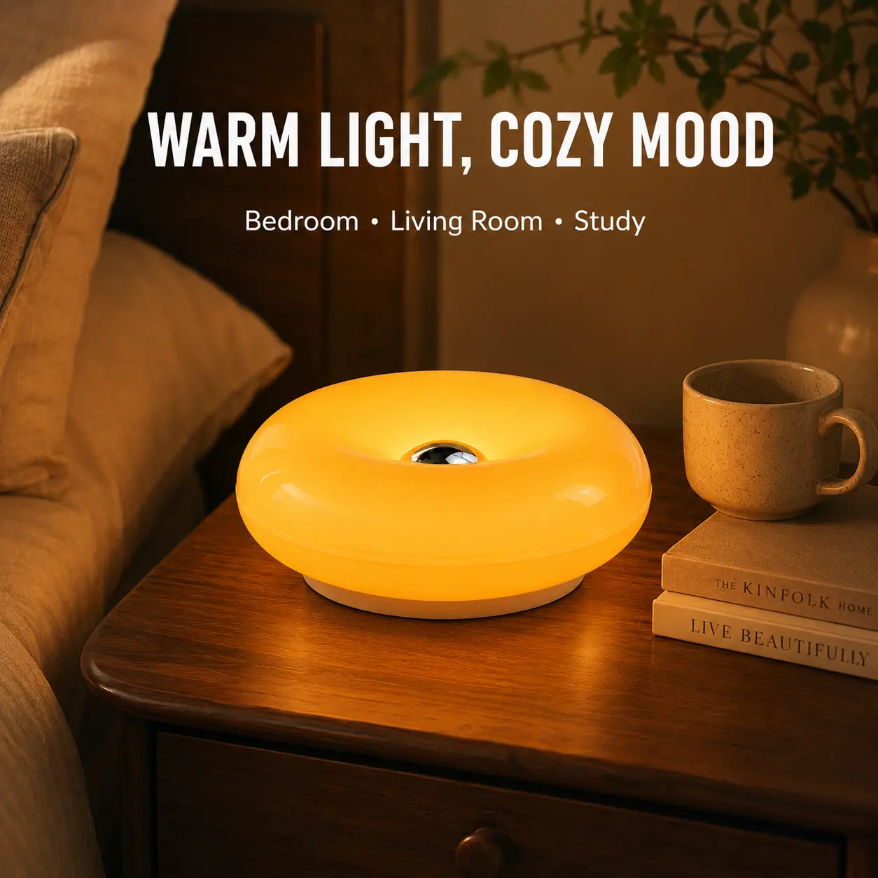Acrylic Donut LED Mood Lamp – Color Changing & Warm Glow Night Light, USB Rechargeable Touch Control Ambient Lamp for Bedroom, Living Room & Home Decor