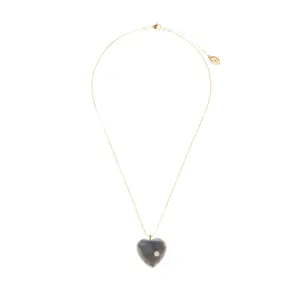 Heart of Labradorite Quartz Necklace With Dainty Gold Chain