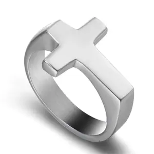 Cross Ring for Mens Womens Silver Christian Jesus Christ Signet Rings High Polishing Stainless Steel Ring Size 8-13