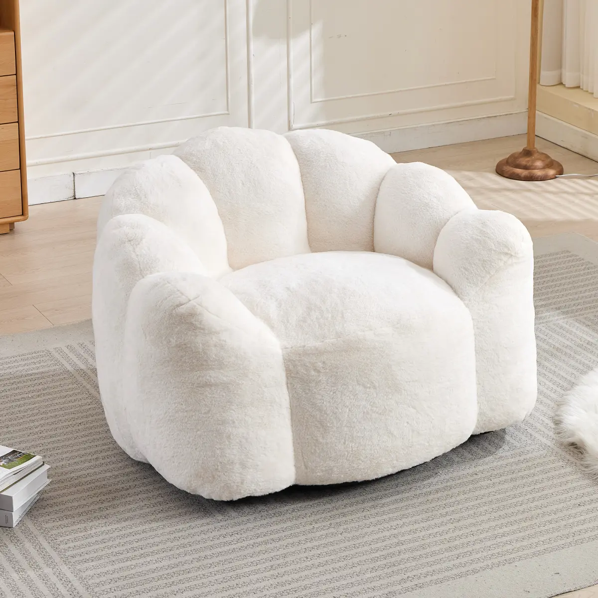 White Lotus Compression Sofa Bean Bag Couch with Pull Ring Easy Move No Install Home Living Room Bed Decor Queen Size Mattress