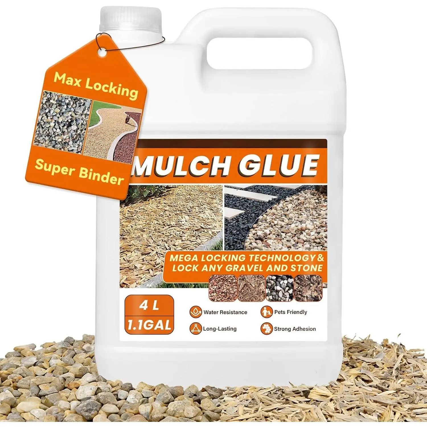 Mulch Glue for Landscaping, Yard Rock Glue 1.1 Gallon,  Mulch Stabilizer for Outdoor Garden, Pea Gravel, Playground