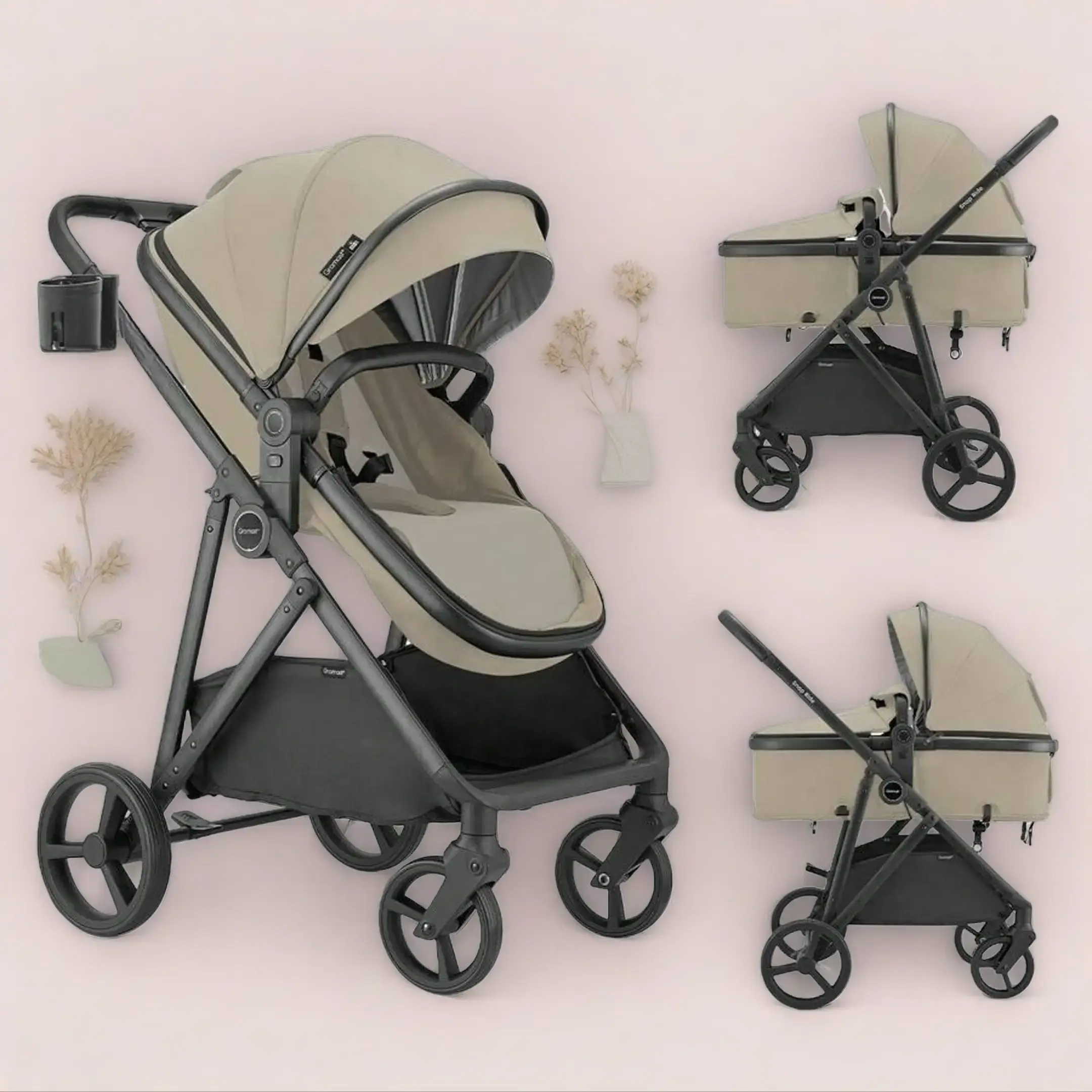 3-in-1 Convertible Baby Stroller and Bassinet, Lightweight Travel Pram with Reversible Seat for Newborns and Toddlers, UPF 50+ Sun Canopy & Cup Holder, Travel Size, 5 - 10 Kg, Unisex, Multi Functional