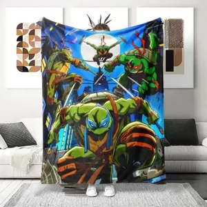 Green Hero Team Flannel Blanket Martial Arts Cartoon Aesthetic Soft Warm Throw For Gamer Room Decor Dorm Essential Bed Sofa Fan Collection Christmas Gift