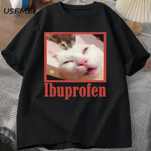 Men's Casual Ibuprofen Meme Funny Viral Cat Short-Sleeve Round Neck T-Shirt, Menswear Top with Jeans-Matching Streetwear Design