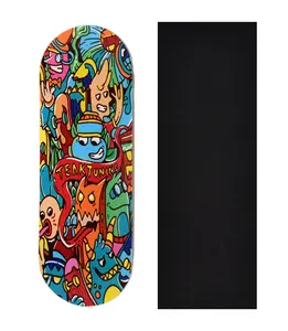 Heat Transfer Graphic Wooden Fingerboard Deck, "Bubble Bushings & Monsters" - 32mm x 97mm