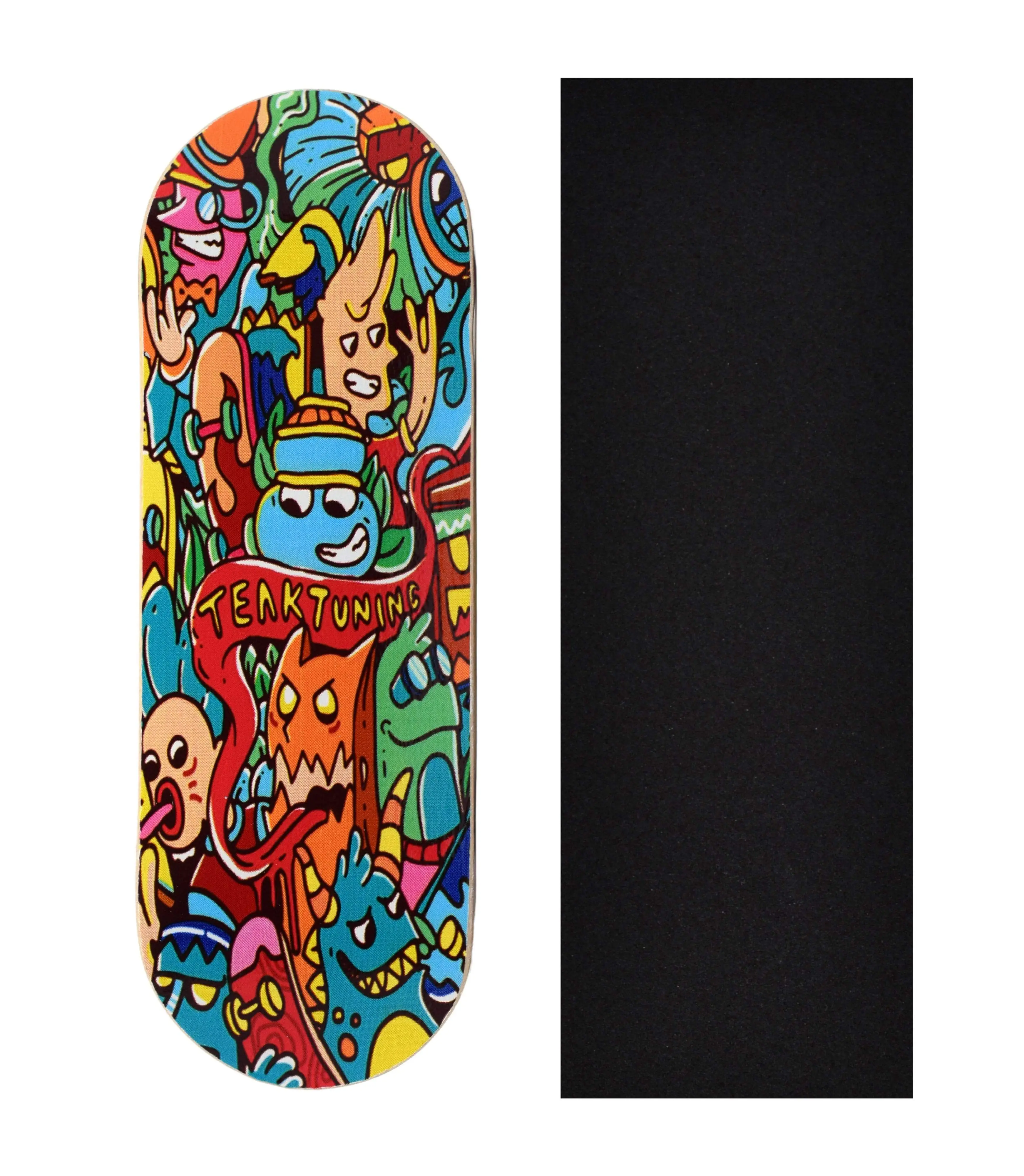 Heat Transfer Graphic Wooden Fingerboard Deck, "Bubble Bushings & Monsters" - 32mm x 97mm