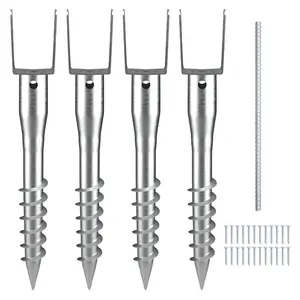 VEVOR No Dig Ground Anchor, 1 Pack 3.94x 2.76x 27.56 in DIY Screw in Post Stake, Includes 6 Lag Bolts a Rebar, U-Shape Heavy Duty Steel Post Holder, Great for Mailbox Posts and Fence Posts