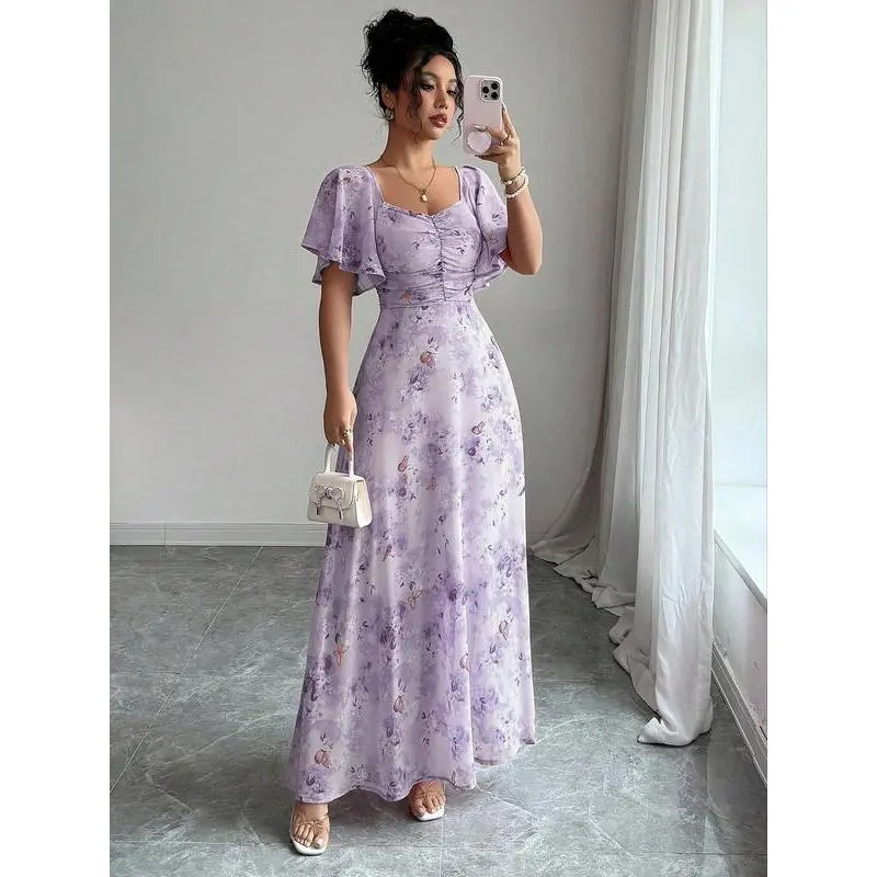 Women's Chiffon Butterfly Print Batwing Sleeve Ruffle Hem Sweet French Mini Dress, All-Season Thin Fabric Casual Style - TikTok Shop Women's Chiffon Butterfly Print Batwing Sleeve Ruffle Hem Sweet French Mini Dress, All-Season Thin Fabric Casual Style - TikTok Shop