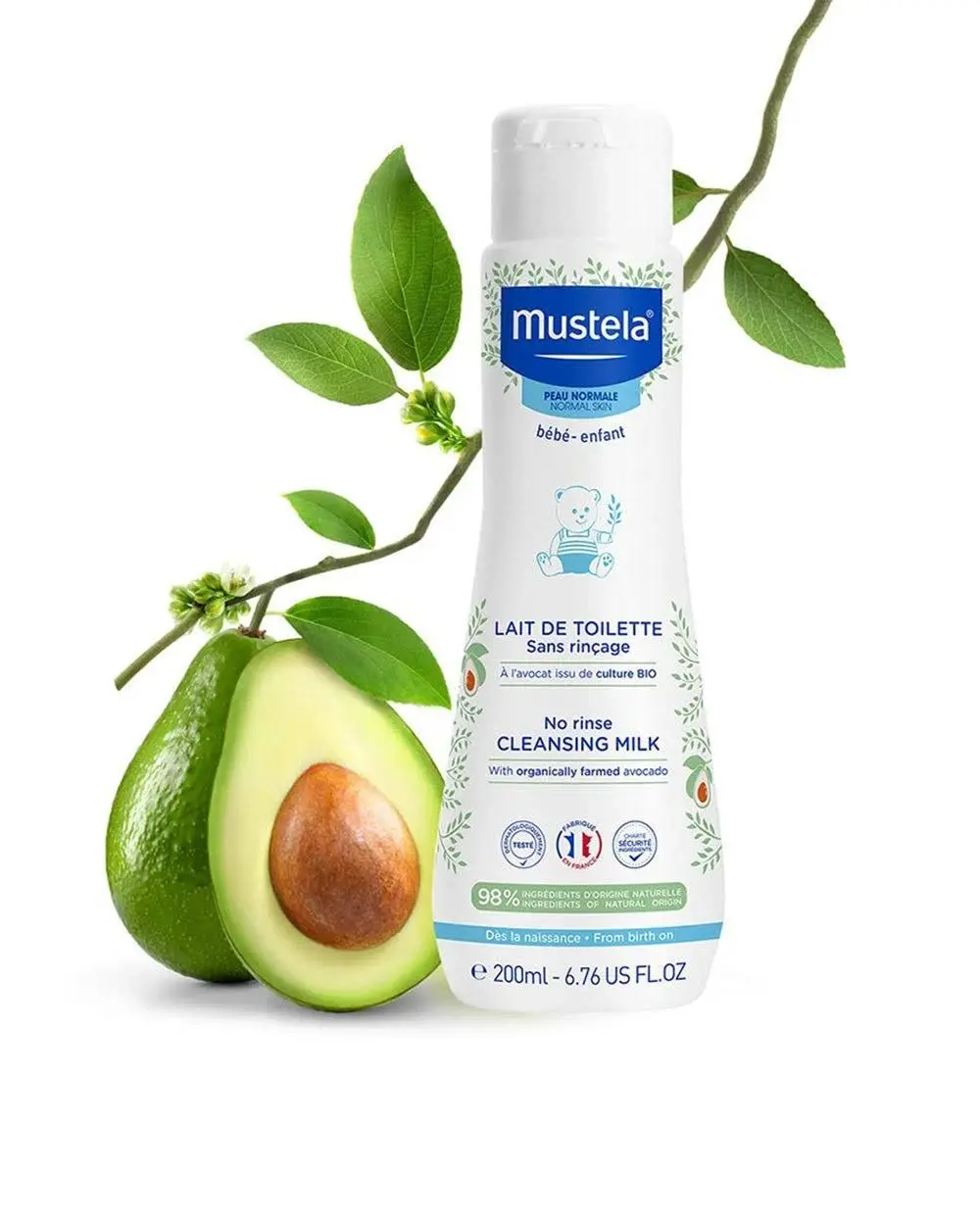 Mustela No Rinse Cleansing Milk 200 ml / 6.76 fl.oz / Made in France.