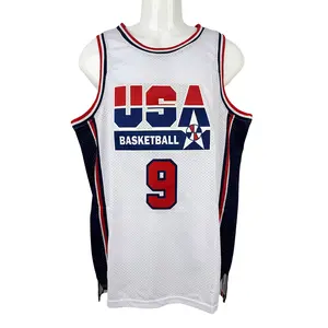 1992 USA #9 basketball jerseys for men basketball jersey Sewing embroidery Retro basketball uniform big size Mesh breathable Casual loose sportswear Outdoor sportswear White Blue S-2XL 90s Dream Team Cheap High Quality Accept mixed wholesale, Retro Embroi