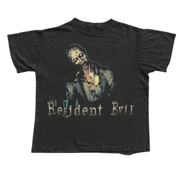 Resident Evil Zombie Tee  Horror Game Shirt, Retro Survival Graphic - Vintage Graphic Tee – Menswear & Womenswear – Streetwear Tops – Casual Cotton Crewneck Shortsleeve T-shirt
