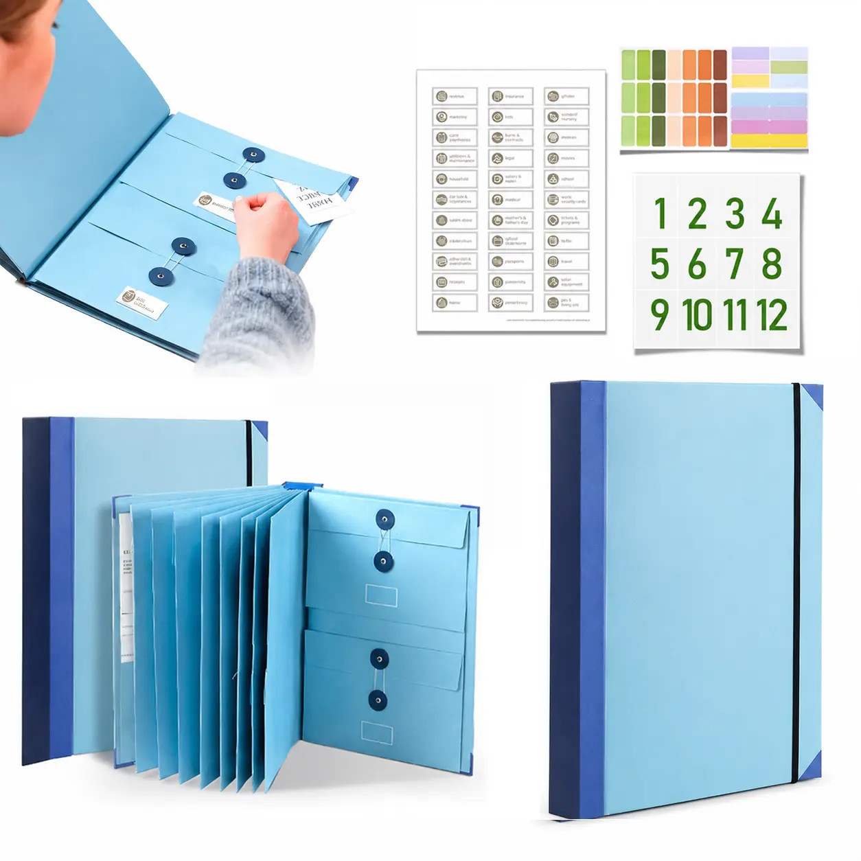 Accordion File Organizer with Closure - Compact Accordion Folder for Family Document Storage, Expanding Office Holder for Birth Certificates, Passports, Tax Papers, Wills (Home Office Supplies)