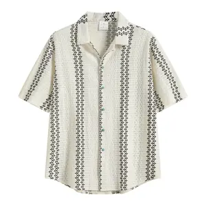 Men's Boho Geometric Camp Collar Shirt | Breathable Eyelet Summer Beach Shirt