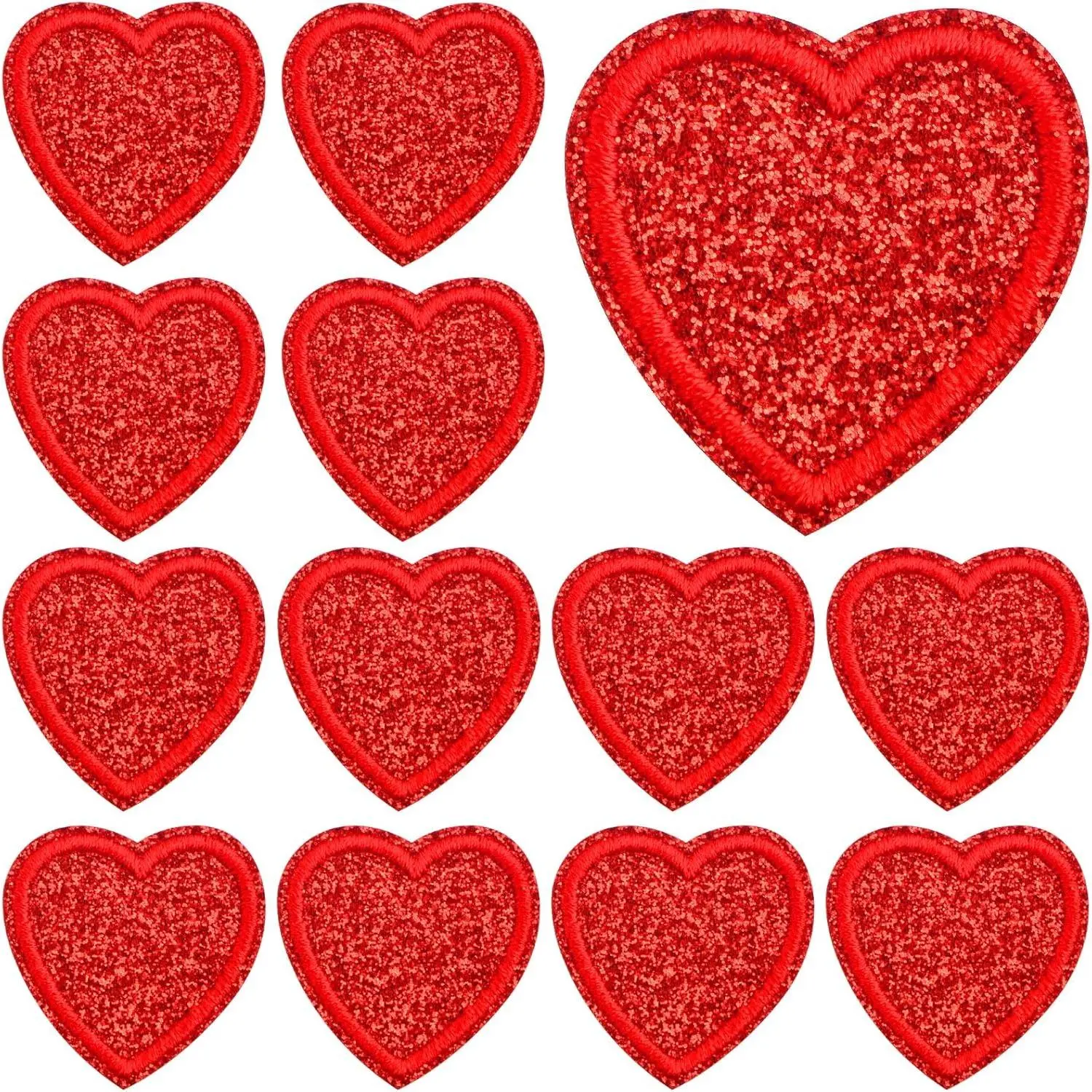 20pcs Red Heart Iron on Patches Cute Heart-Shaped Glitter Sew on Patch Decorative Sequined Embroidered Applique Embellishments for DIY Jeans Jackets Clothing Hat Bag Repair Decor