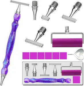 LEIYULY 13PCS Diamond Art Pen, with 1,3,6,9 Thin Stainless Steel Nibs, Ergonomic Diamond Art Pen, 5D Diamond Painting Pens Tools, for Both Beginners and Experienced Diamond Artists Starry Purple + Silver-Nib