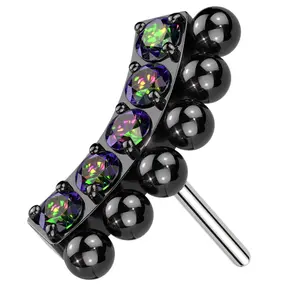 Black PVD Beaded Vault Black Aurora CZ Titanium Threadless Top