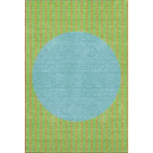 HomeRoots 678300 3 x 5 ft. Lime Green Orange & Teal Striped Washable Machine Made Rectangle Area Rug with UV Protection