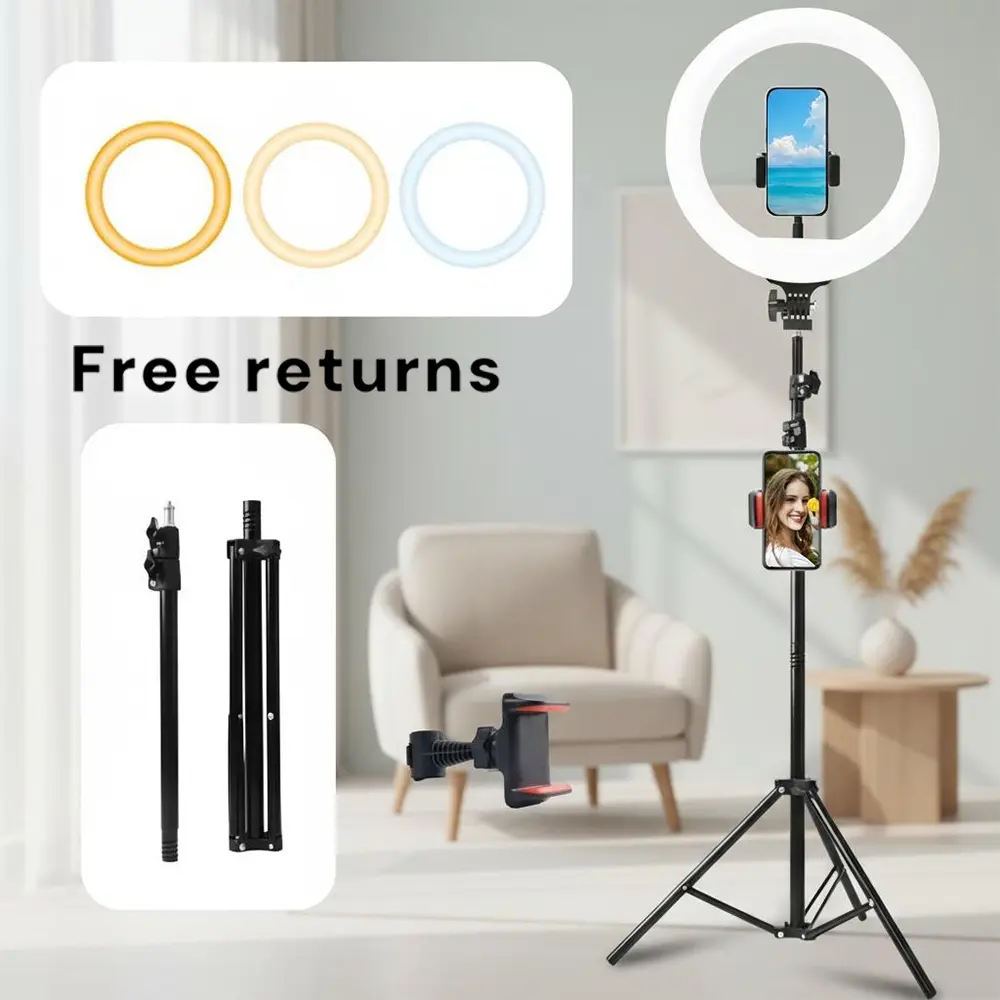 10" Adjustable Ring Light with 63" Tripod Stand and Phone Holder Kit, Foldable Design for Portable, for Cellphone, Live Streaming, Vlogging, YouTube, TikTok, Lighting for Video Recording#SummerWins#Fathersdaygift