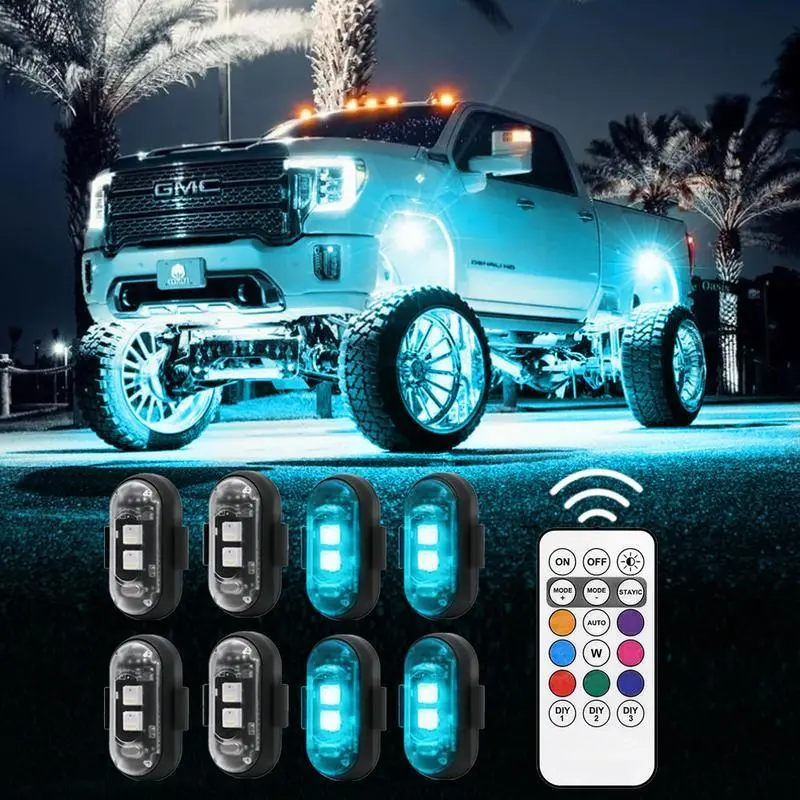 Universal Mini Wireless LED Anti-Collision Strobe Lights - 8-Color, 10-Mode, USB Rechargeable Battery, IP65 Waterproof, Remote-Controlled, No-Wiring Easy-Install Underglow, Portable Car Truck Decorating Accessories, Led Lights, Cars Accessories